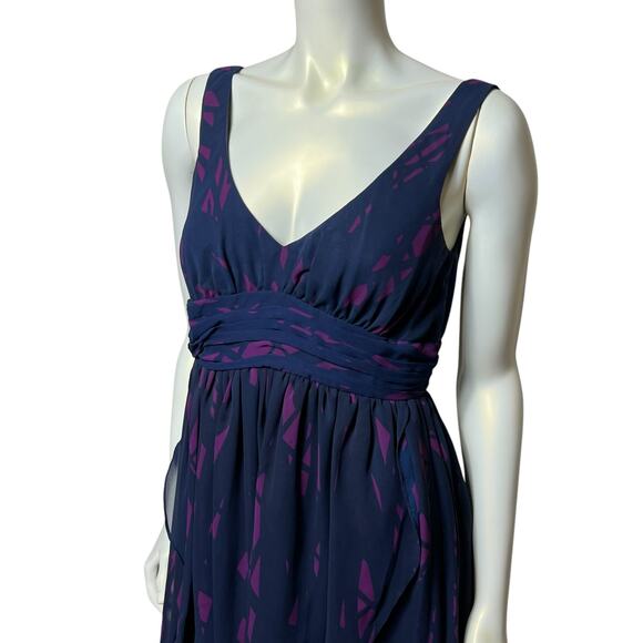 BCBG Generation Navy Purple Abstract Print V-Neck Dress, Size 10 - Picture 9 of 14